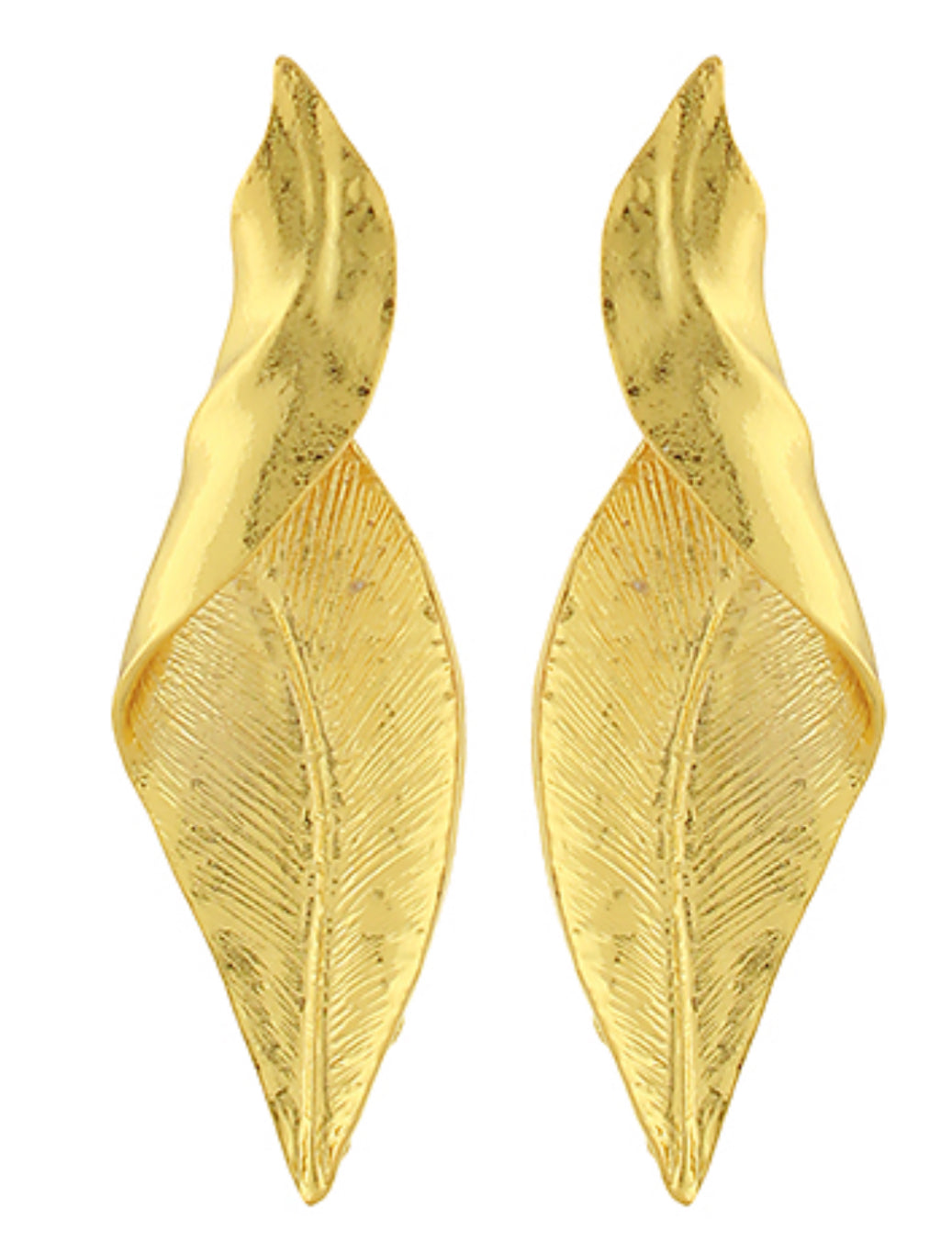 Curved leaf gold earrings