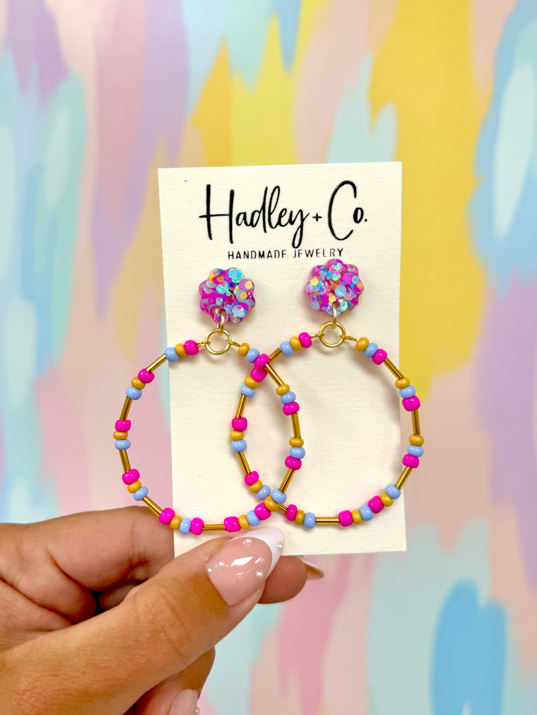 Pink blue confetti stud Hadley +co earrings