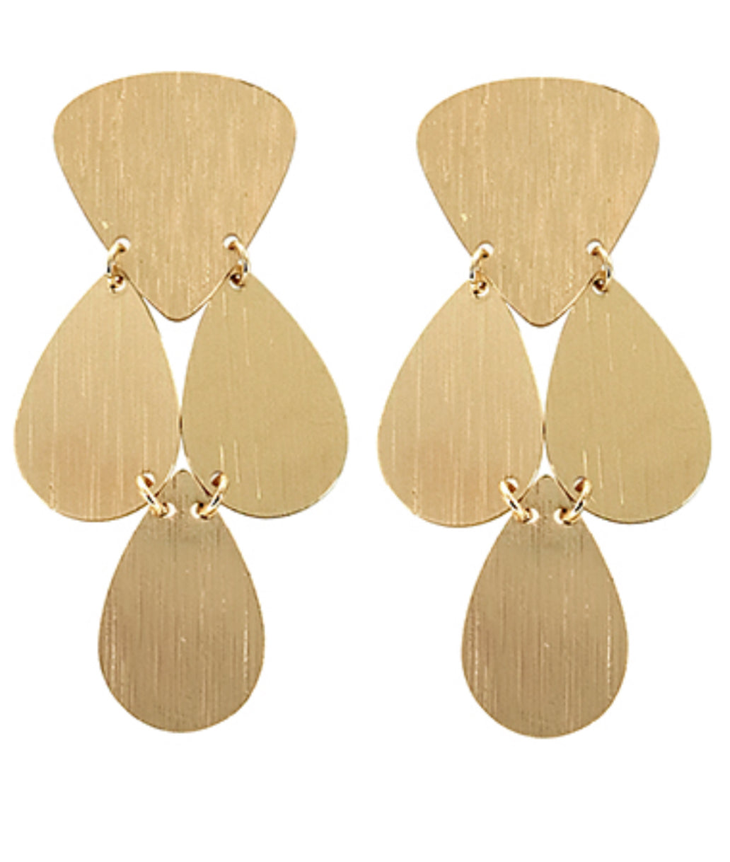 Brush gold 3 teardrop earrings