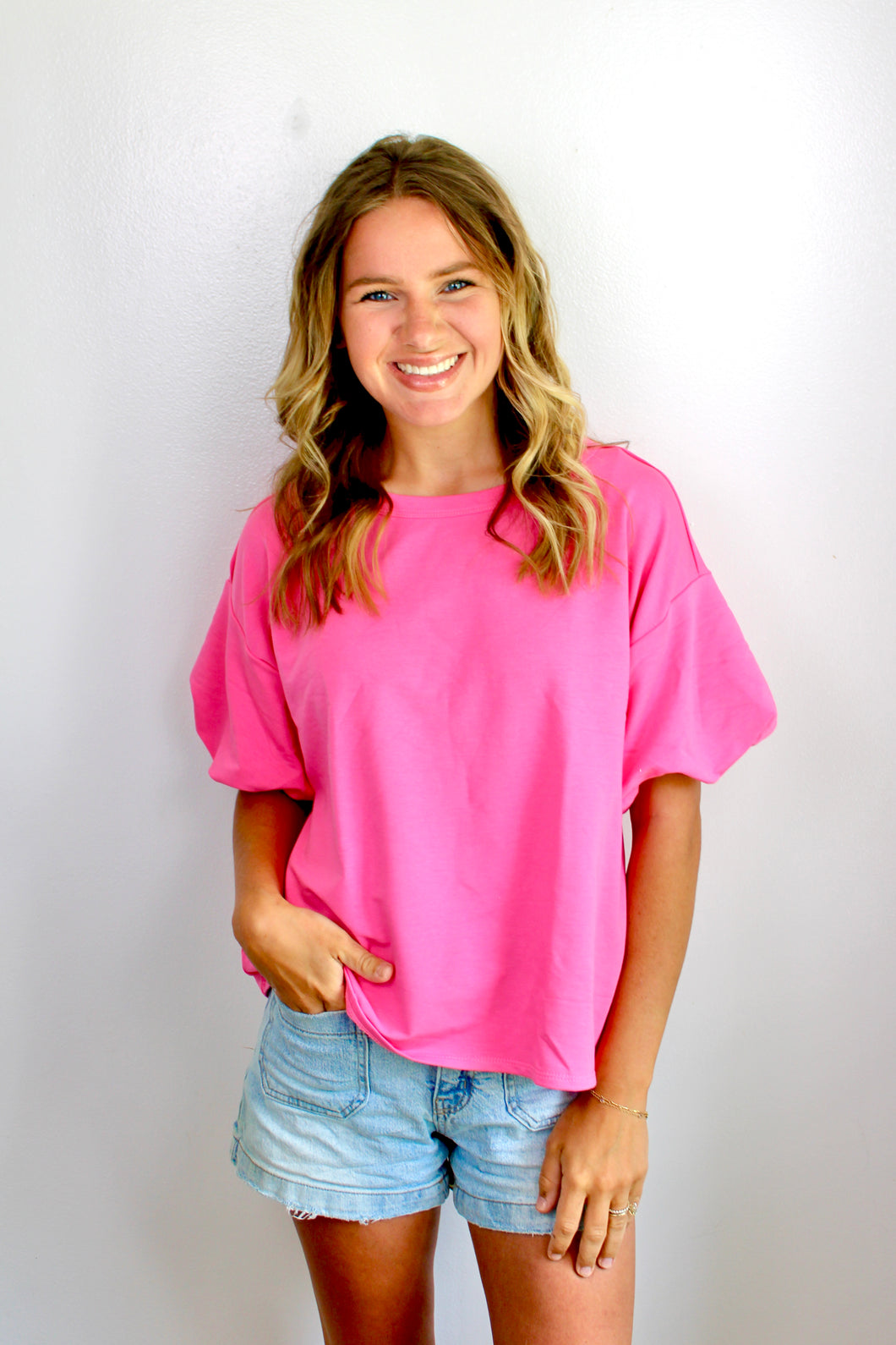 Pink puff sleeve top