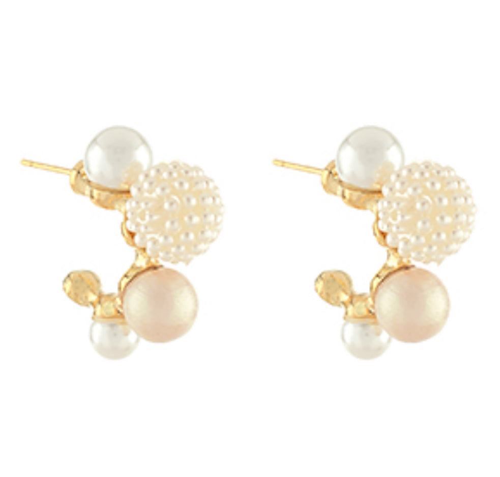 Multi size pearl hoop earrings