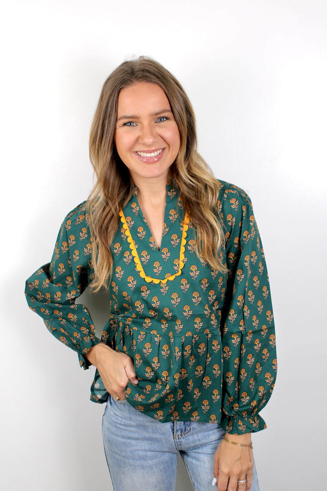 Teal peplum top