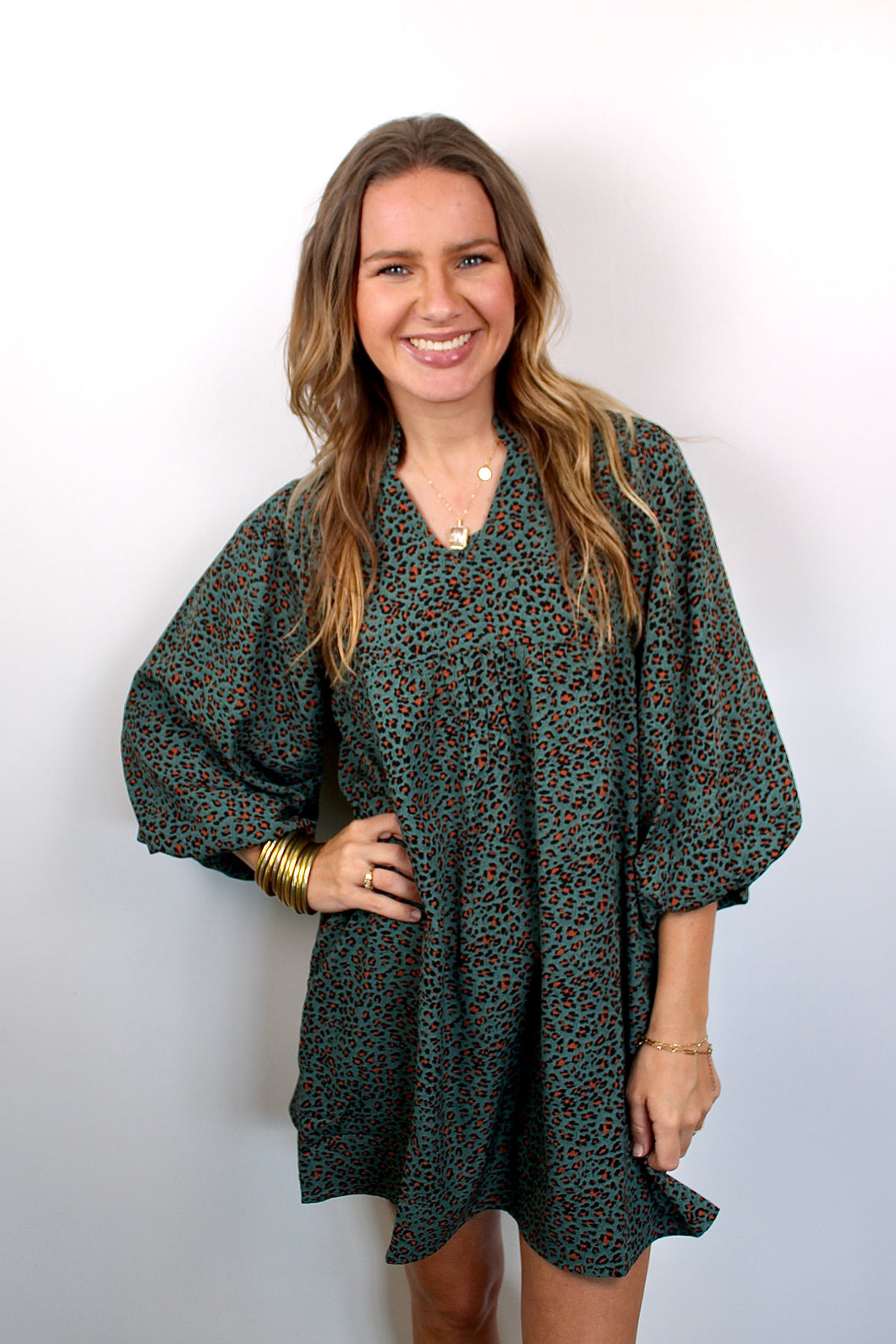 Teal leopard dress