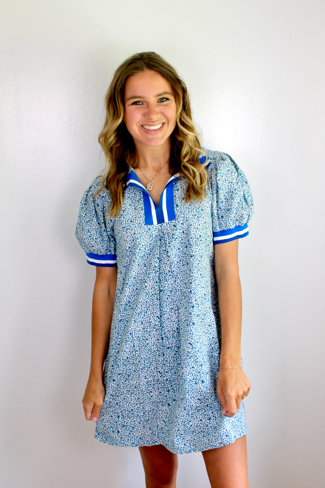 Blue printed collar dress