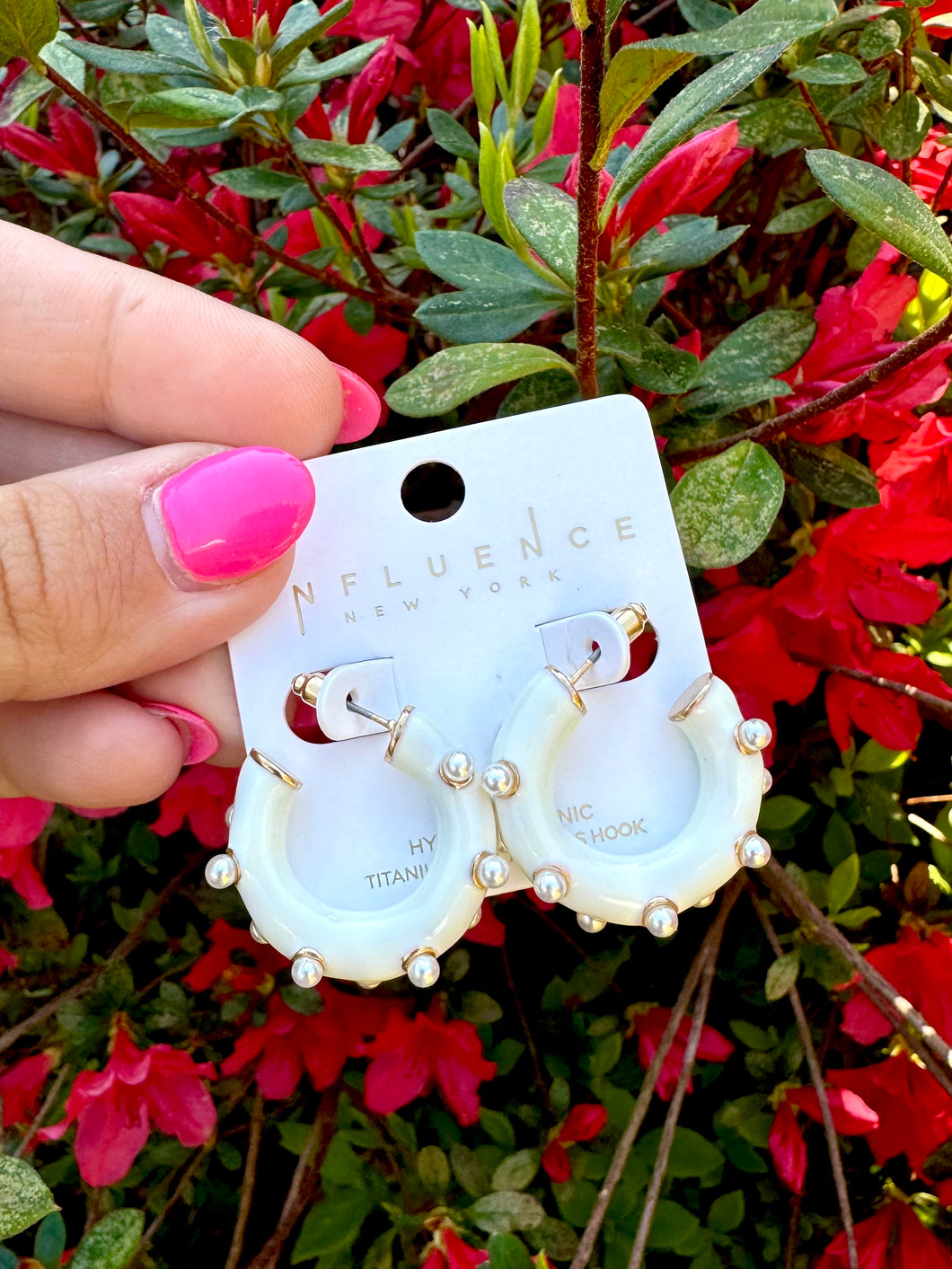 Ivory pearl hoop earrings