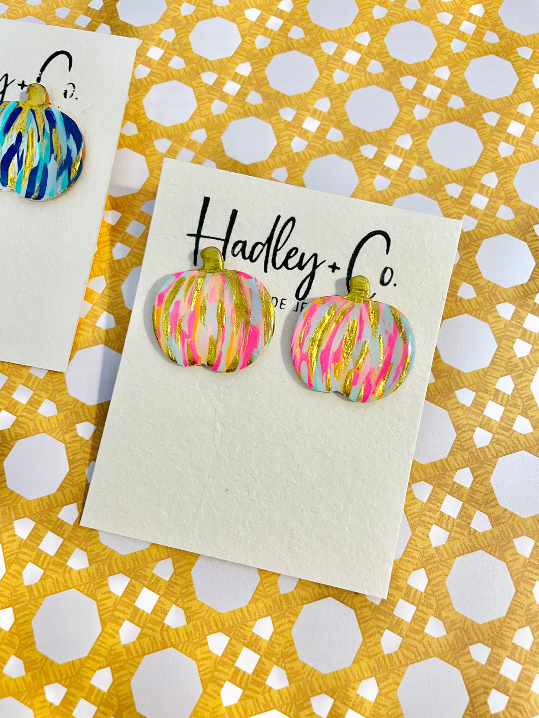 Pink blue abstract pumpkin studs- Hadley + co