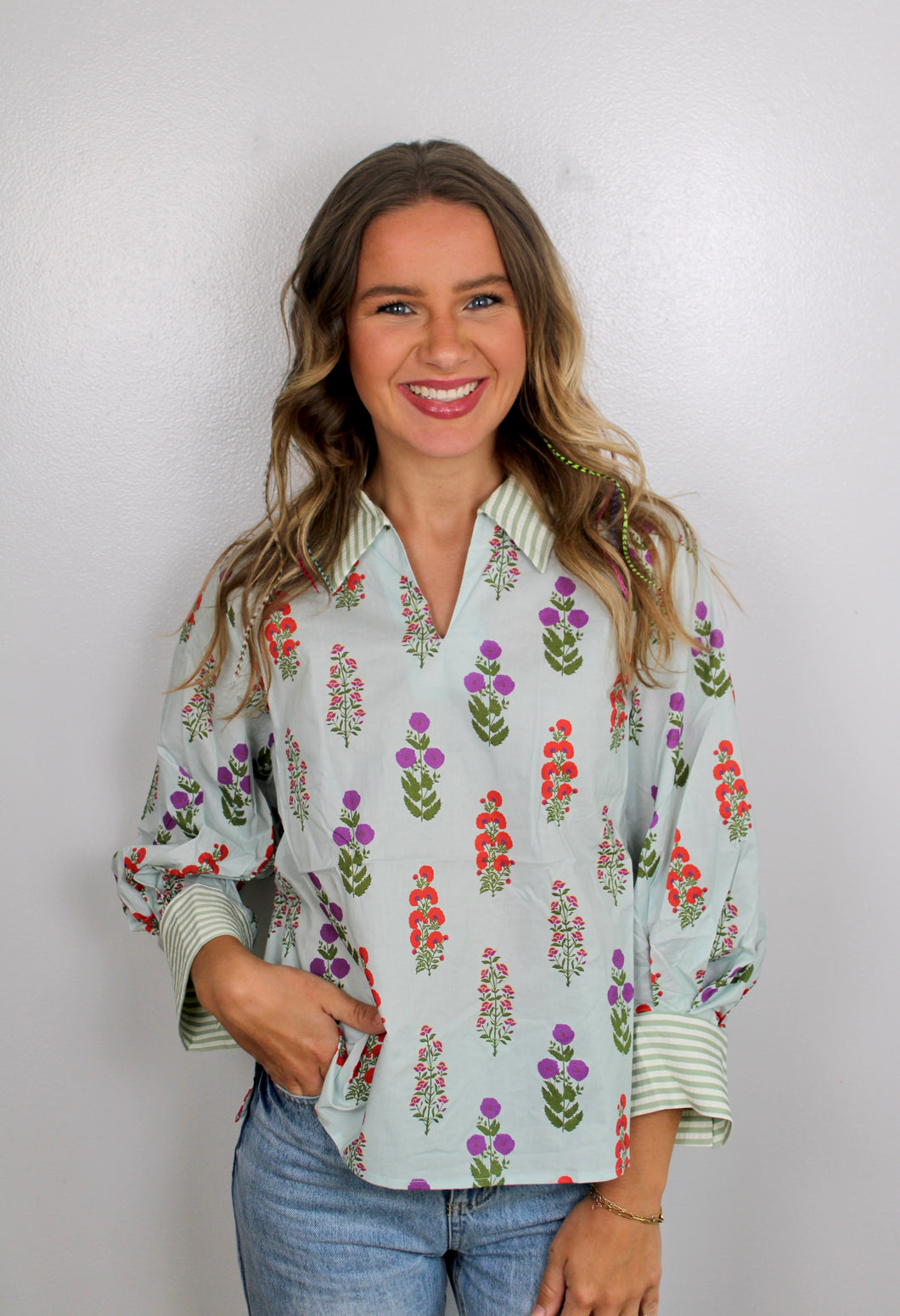 Sage floral top