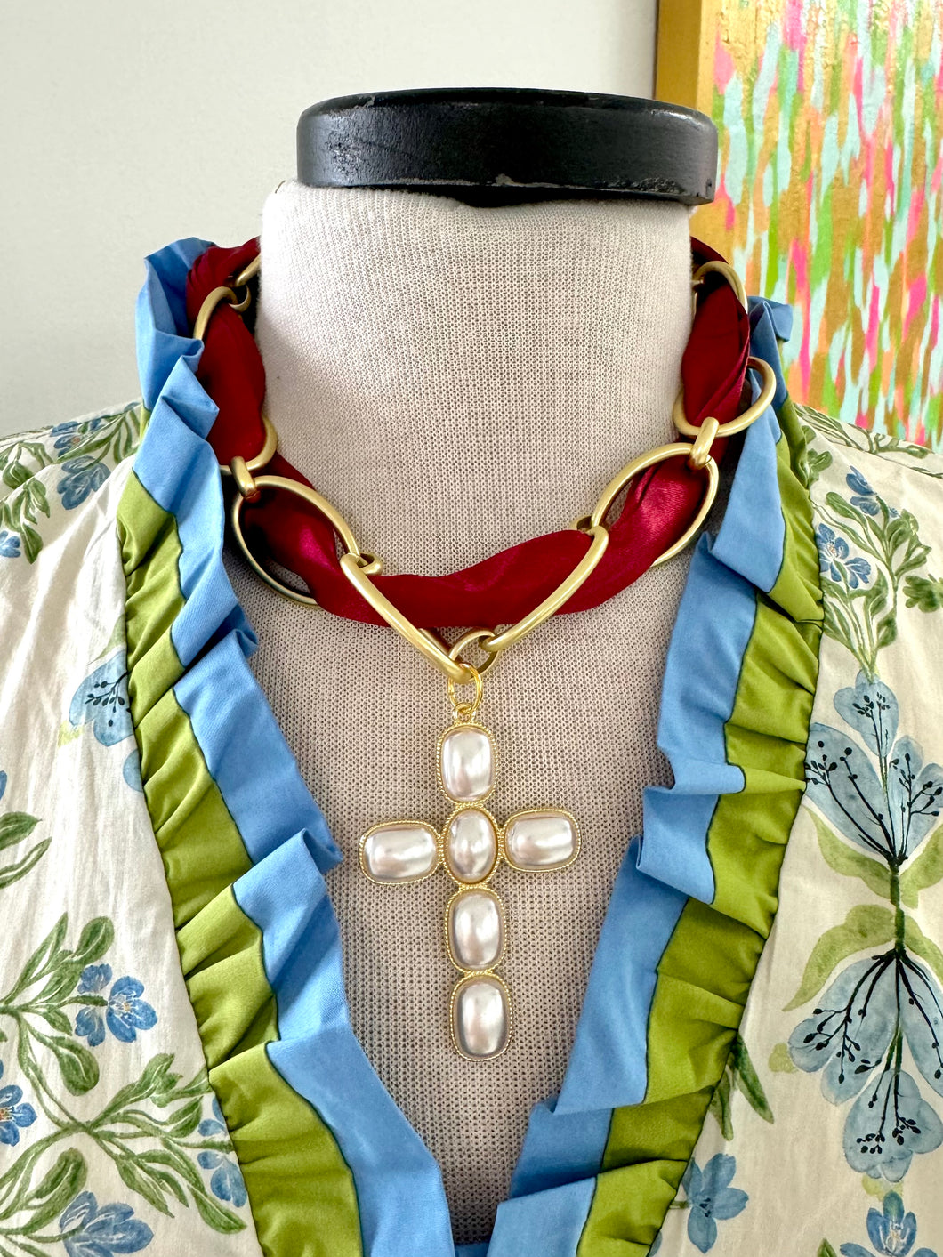 Burgundy cross necklace- hart designs