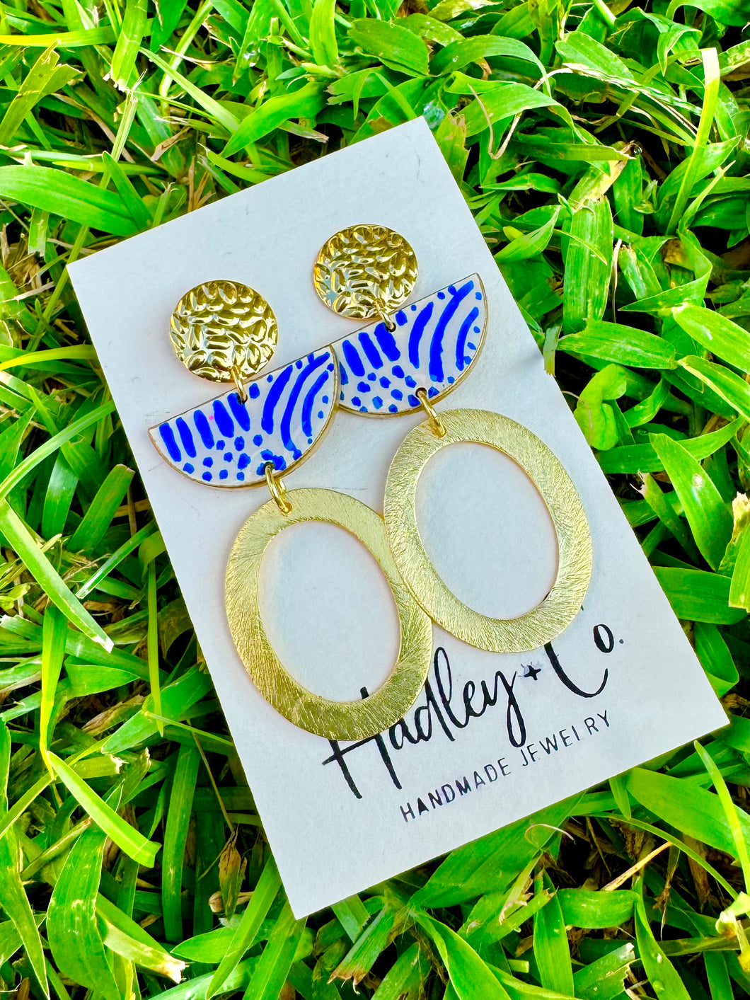 Blue white gold oval Hadley + co earrings