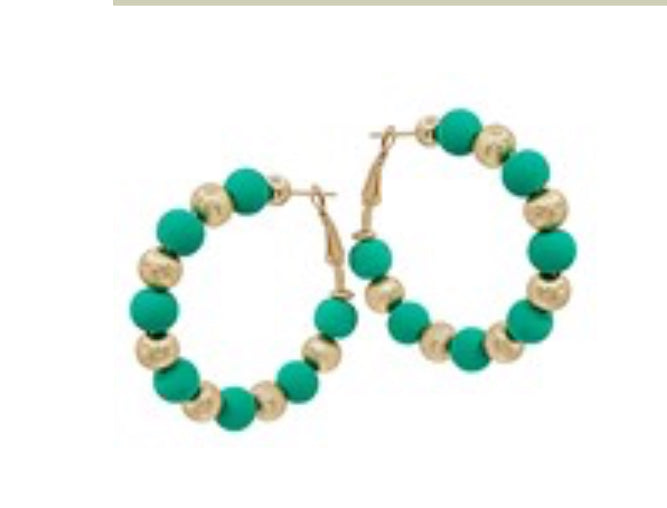 Green gold beaded hoop earrings