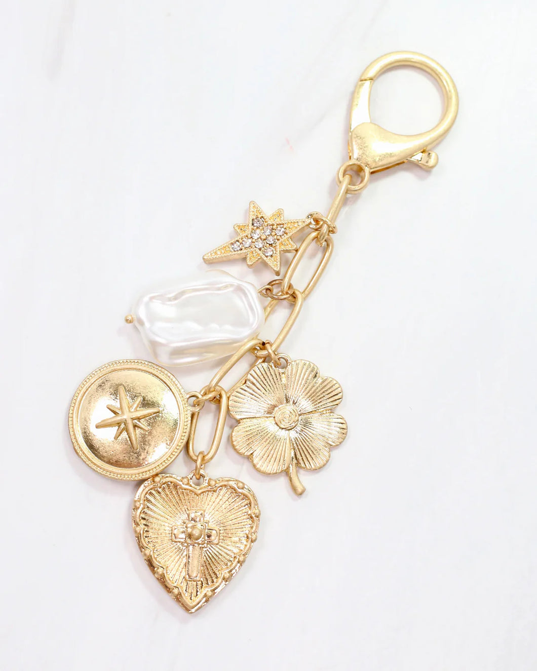 Heart and cross bag charm