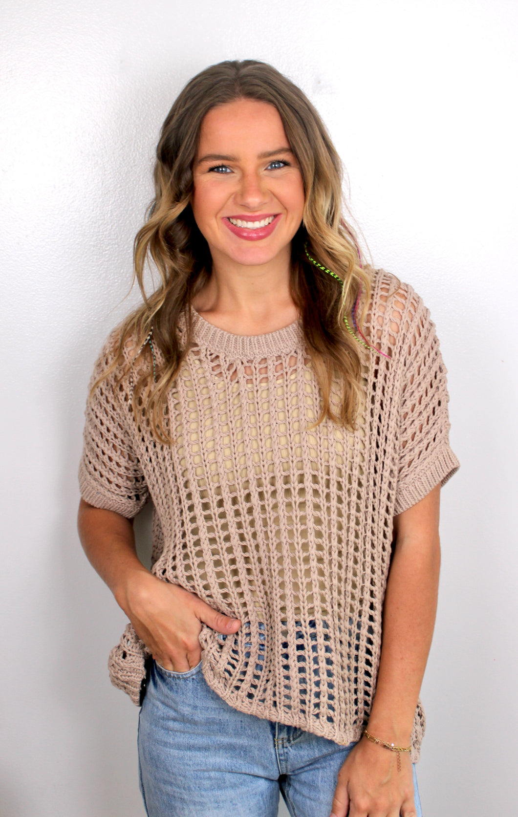 Ash mocha crochet top