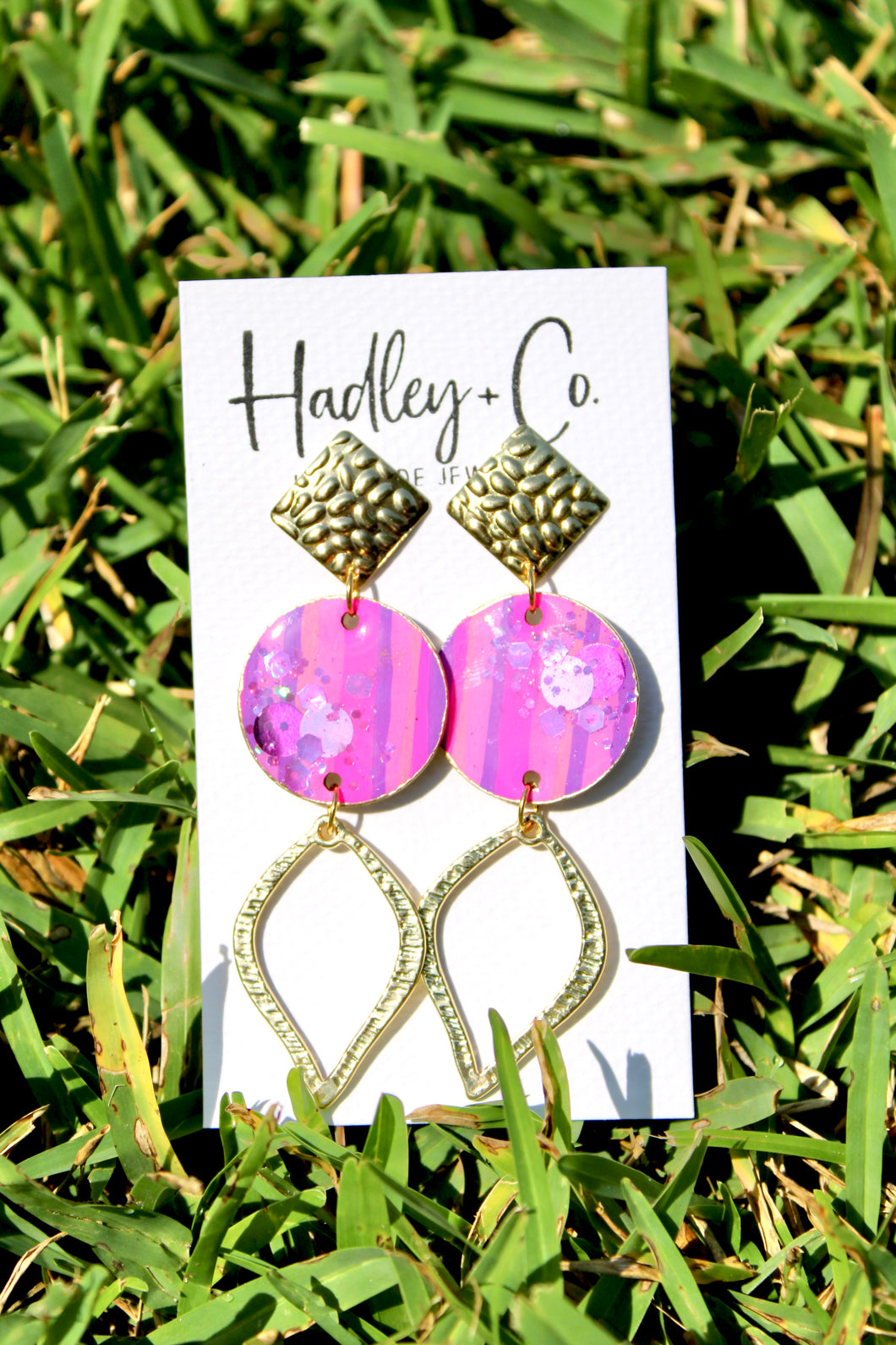 Pink purple stripe gold drop Hadley + co earrings