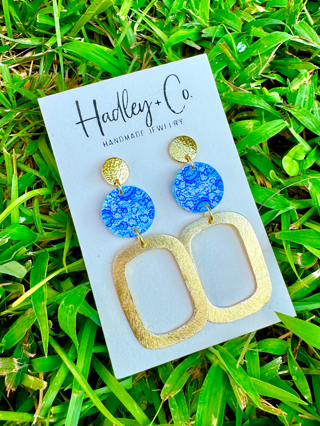 Blue white gold square Hadley +co earrings