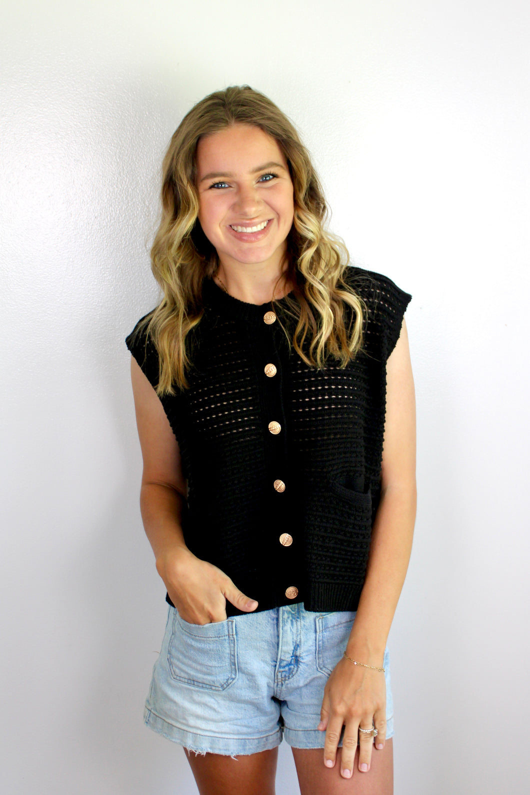 Black gold button top