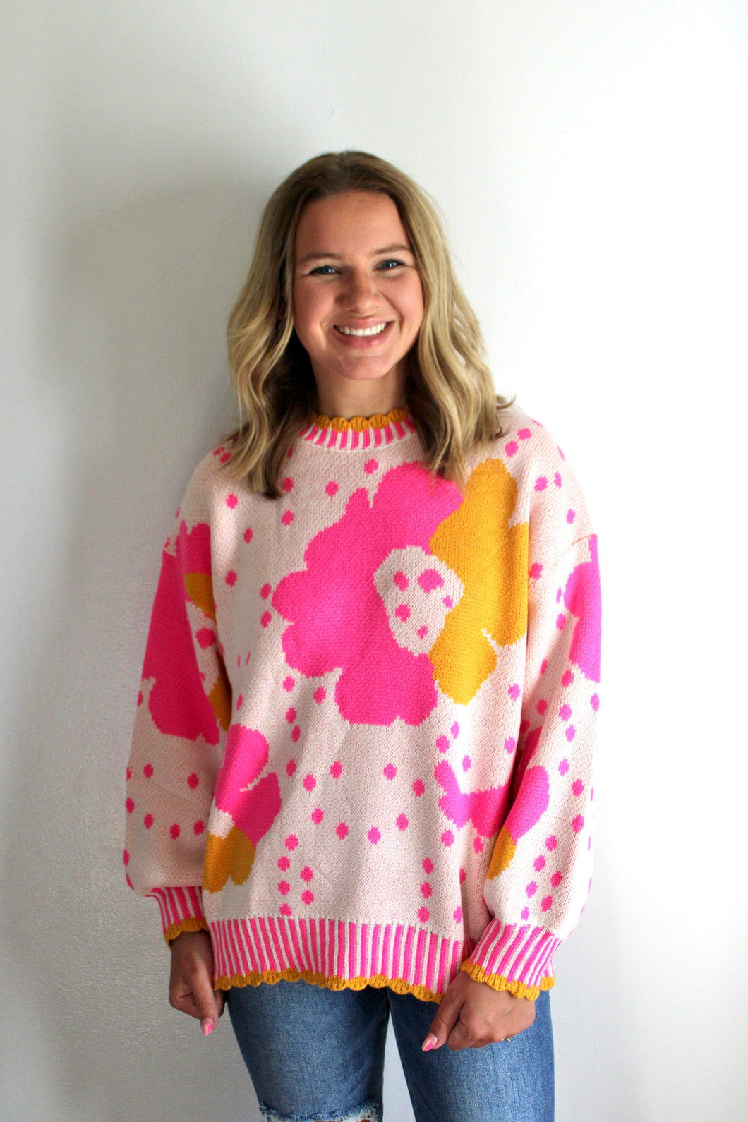 Neon pink flower sweater