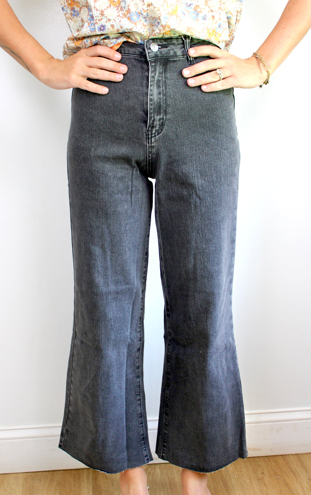 Black raw hem pants