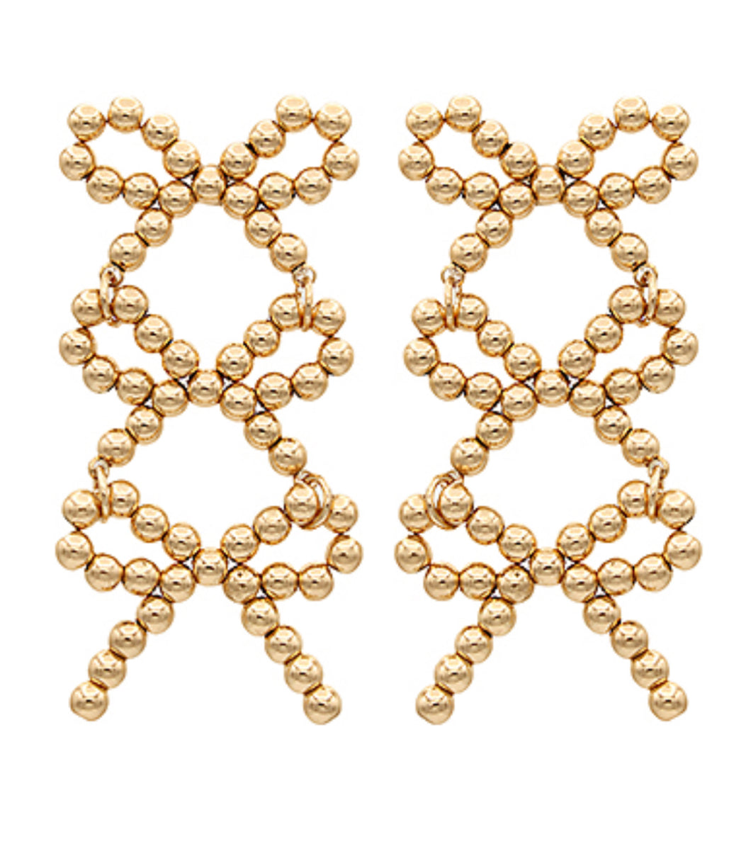 Gold 3 row bow earrings