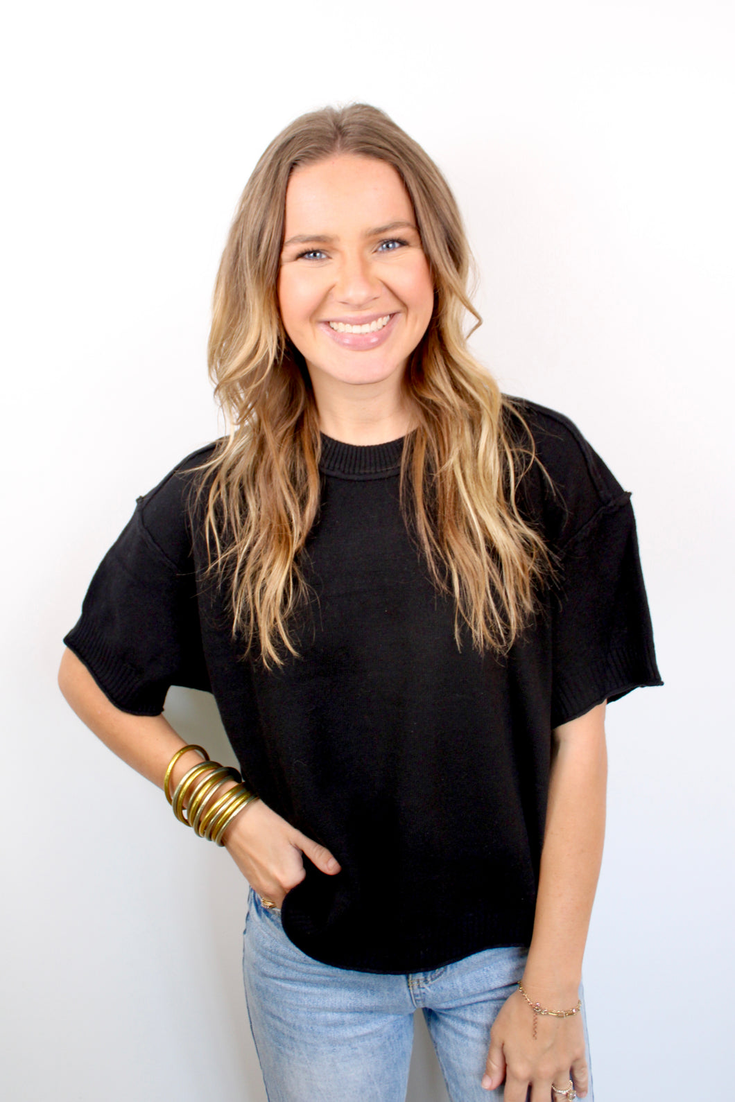 Black basic seam top