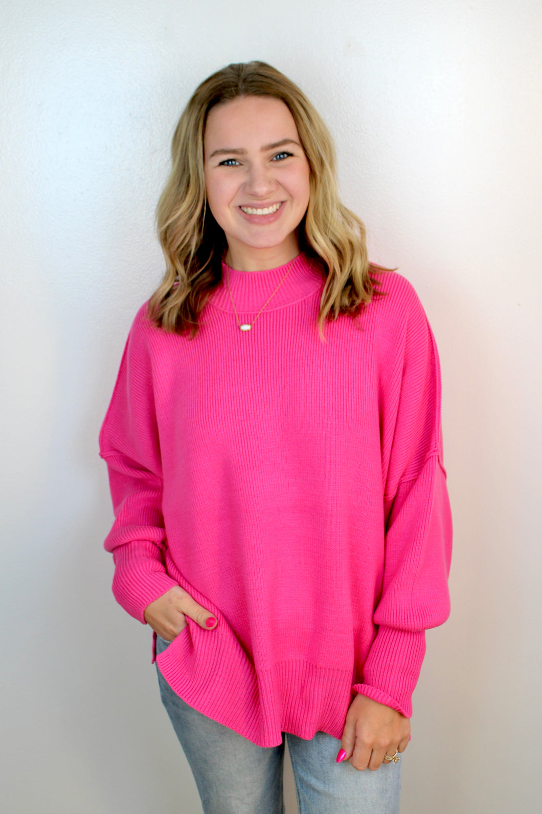 Bright pink oversized sweater