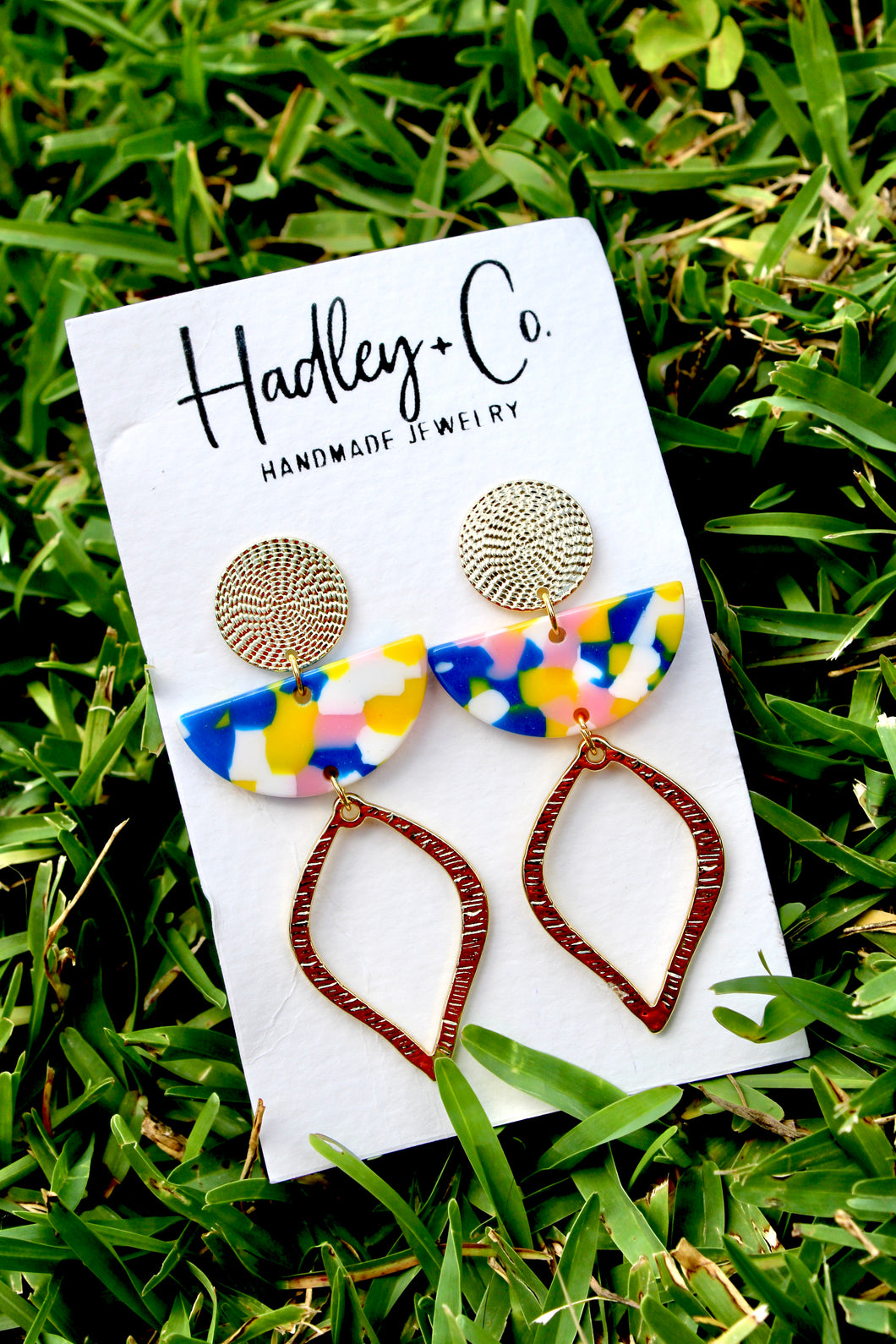 Pink yellow blue gold Hadley + co earrings