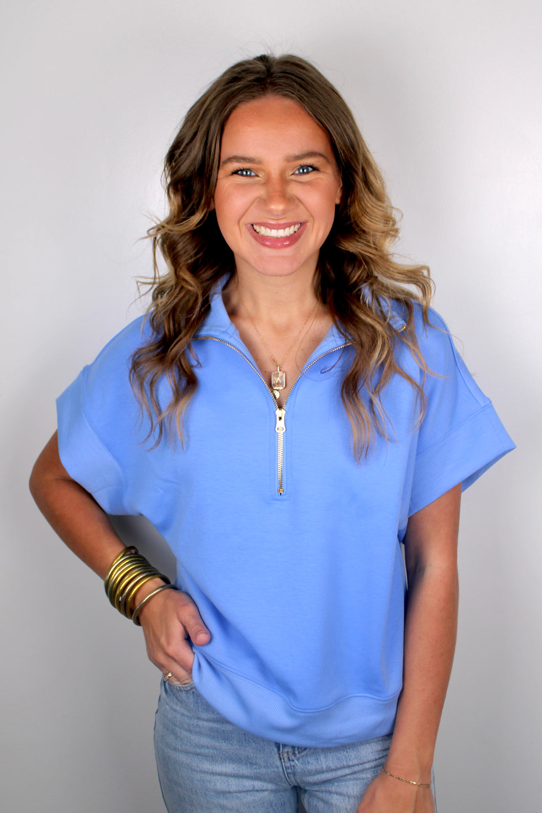 Blue zip top- Last Chance