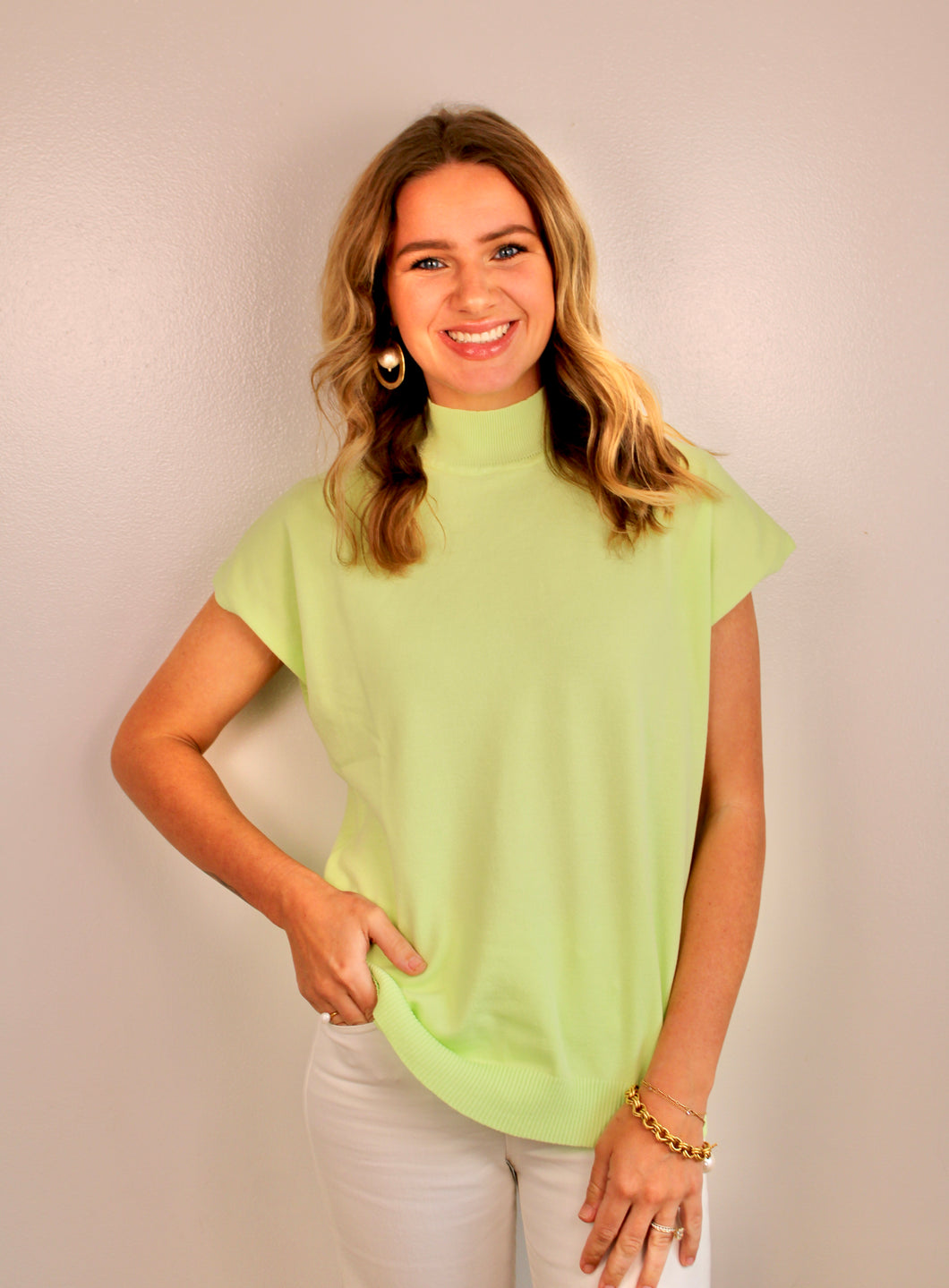 Lime mock neck top- last chance