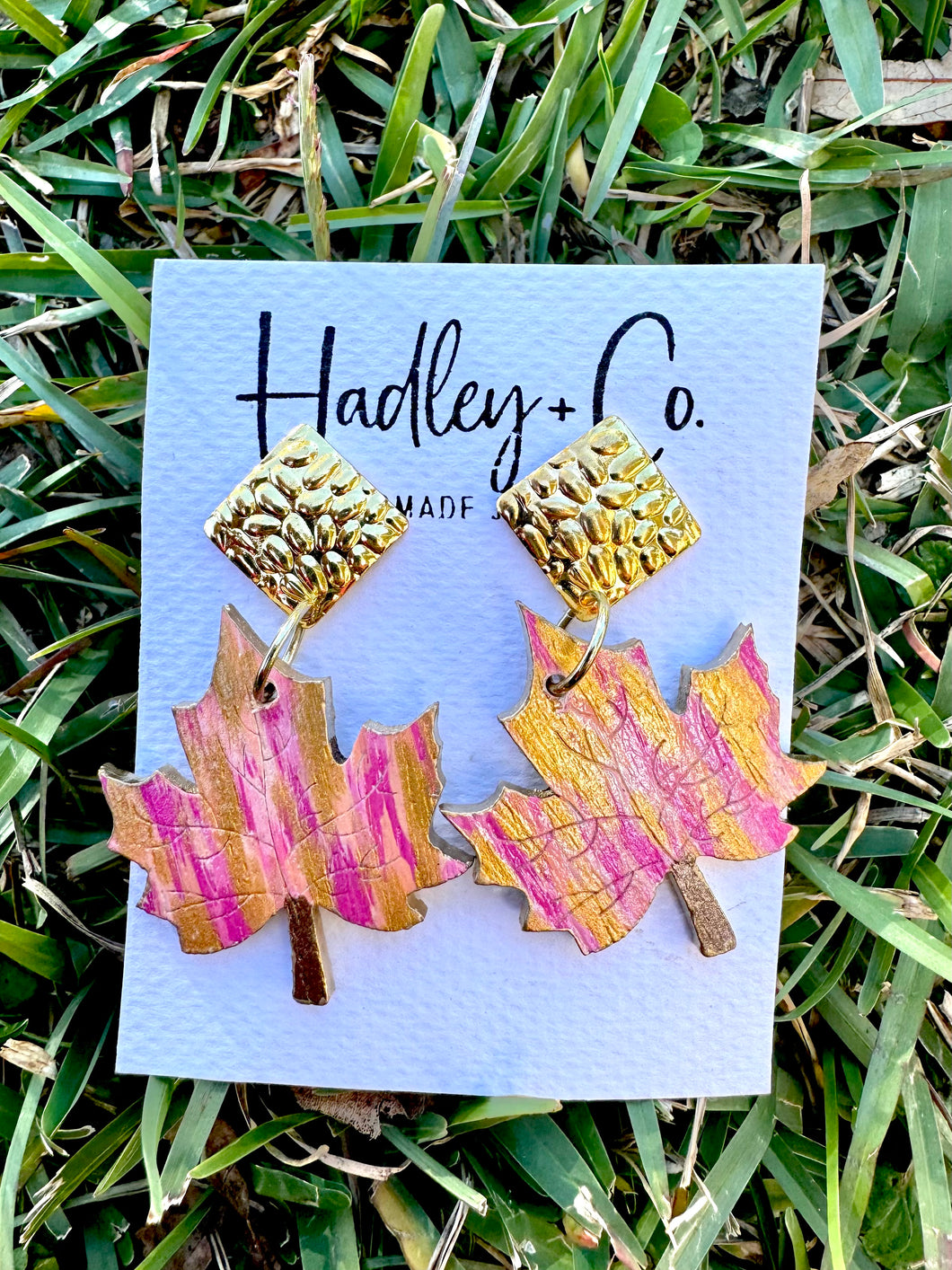 Pink gold leaf Hadley + co earrings