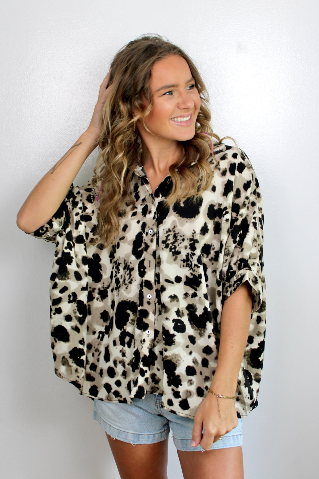 Oversized button down top