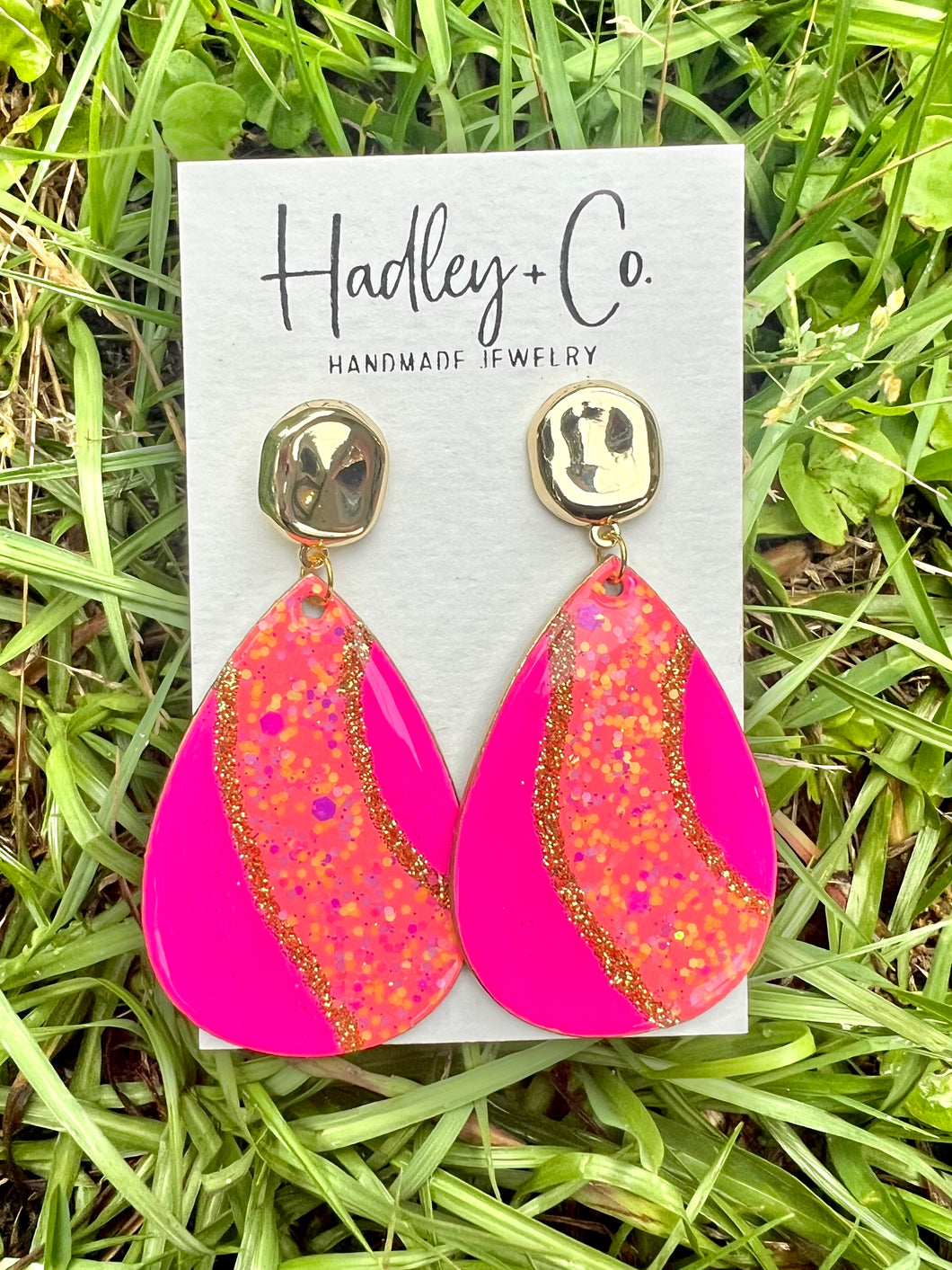 Neon pink coral confetti Hadley + co earrings