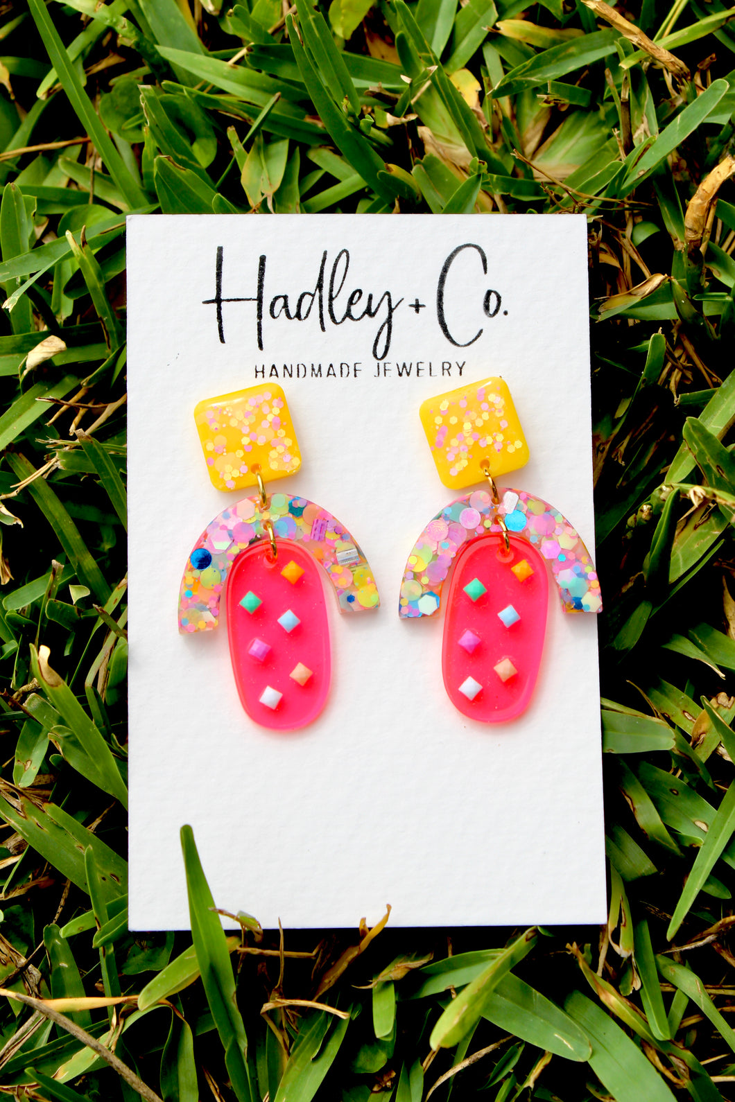 Yellow confetti neon pink Hadley + Co earrings