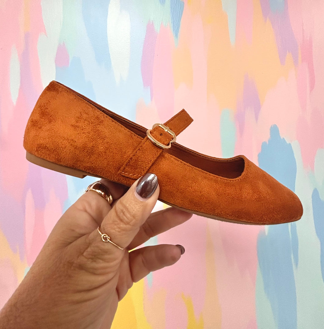 Brown buckled strap shoes