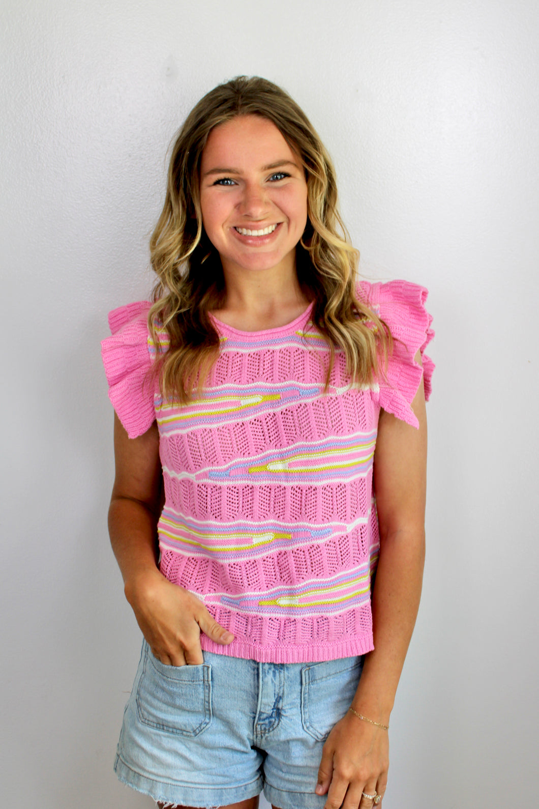 Pink ruffle lime top