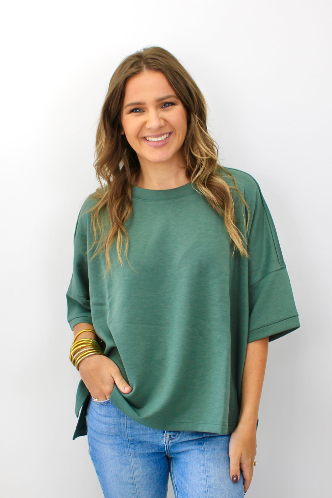 Ash green oversized scuba top