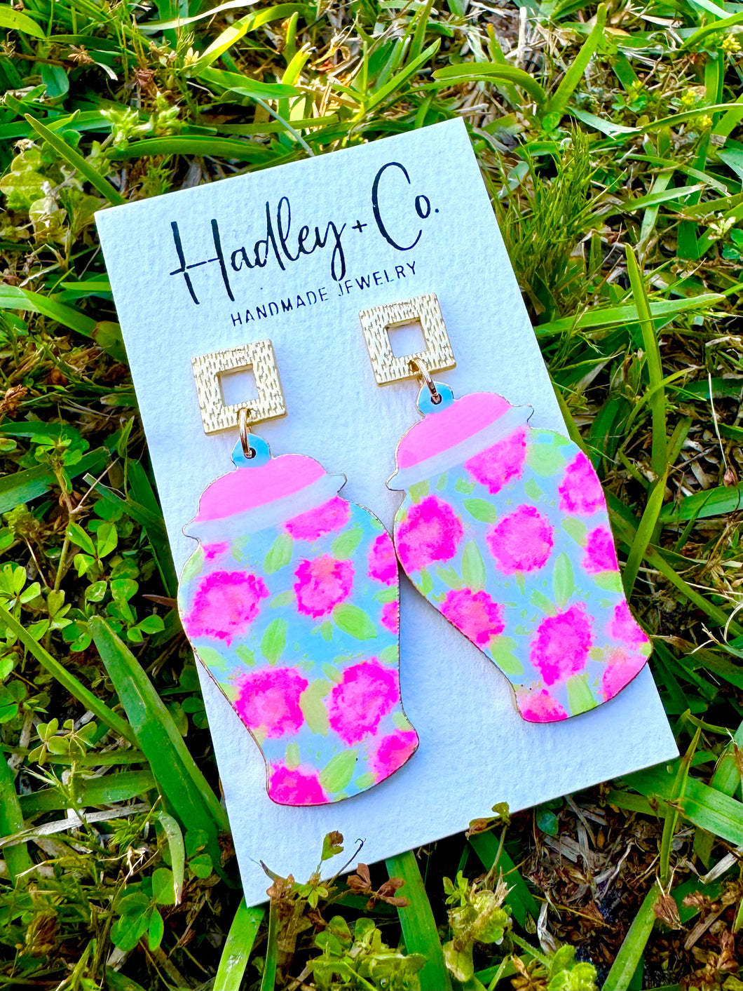 Pink floral ginger jar earrings Hadley + co