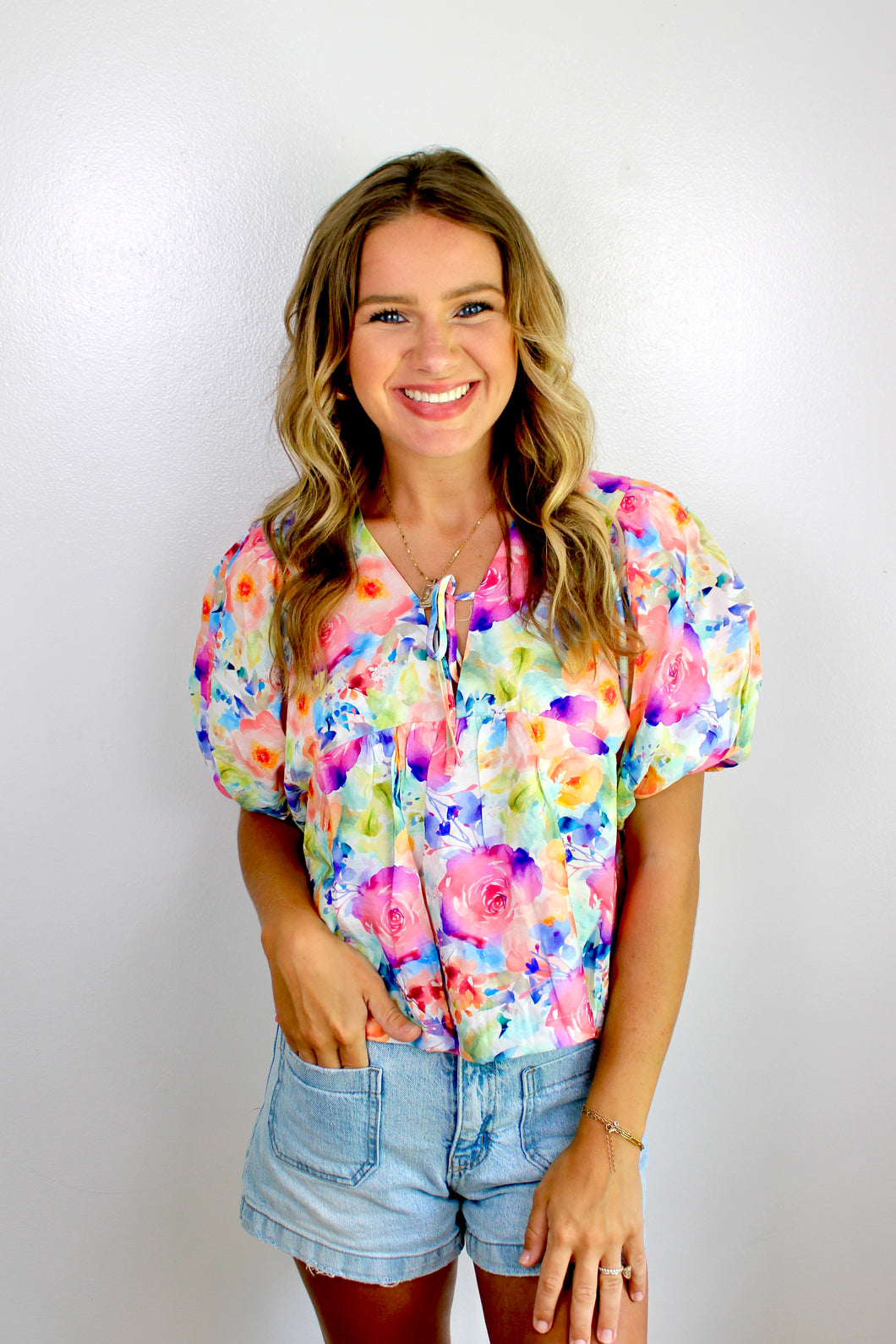 Bright floral tie top