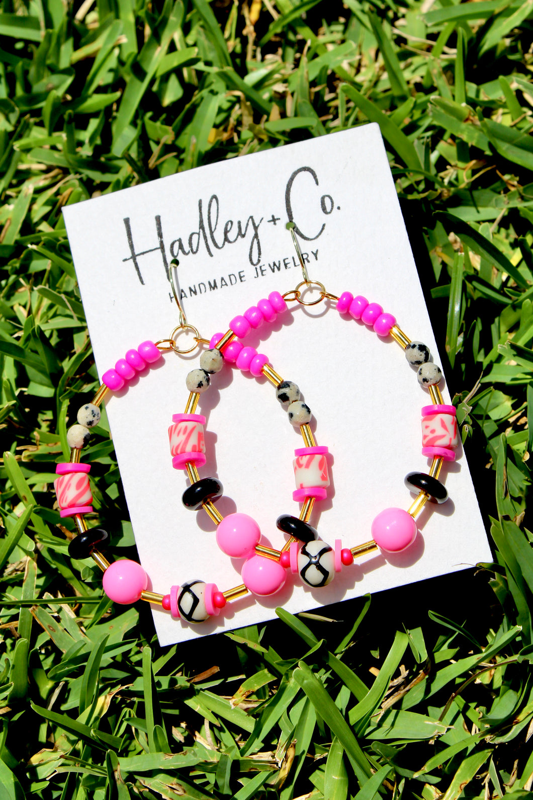 Pink black beaded Hadley + co earrings