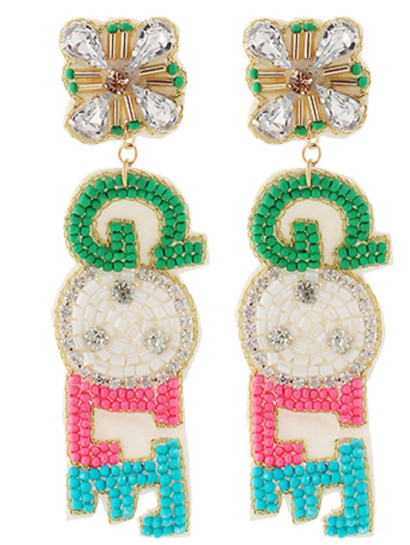 Green pink blue golf earrings