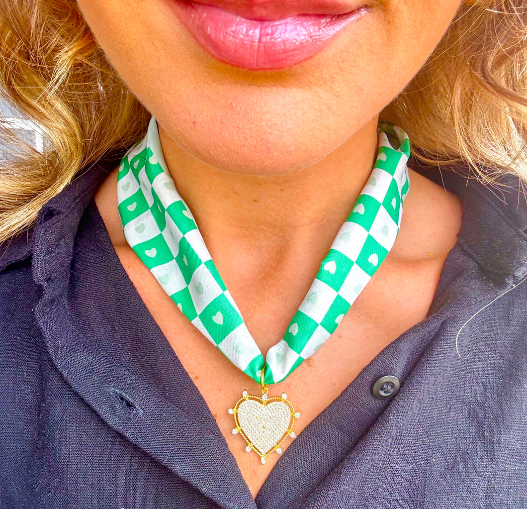Greens toned heart scarf necklace- hart designs