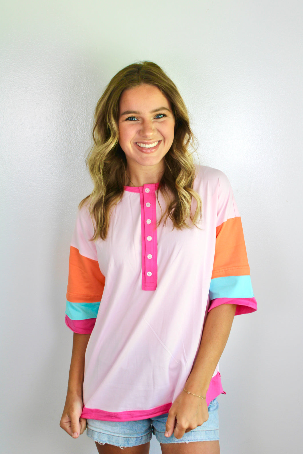 Pink orange colorblock top