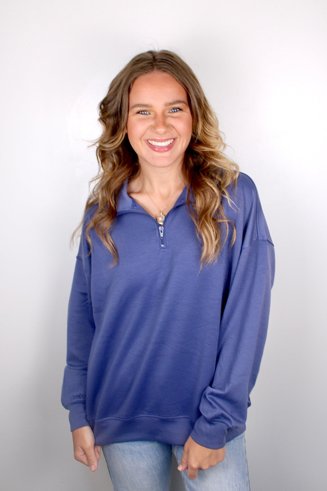 Blue zip pullover