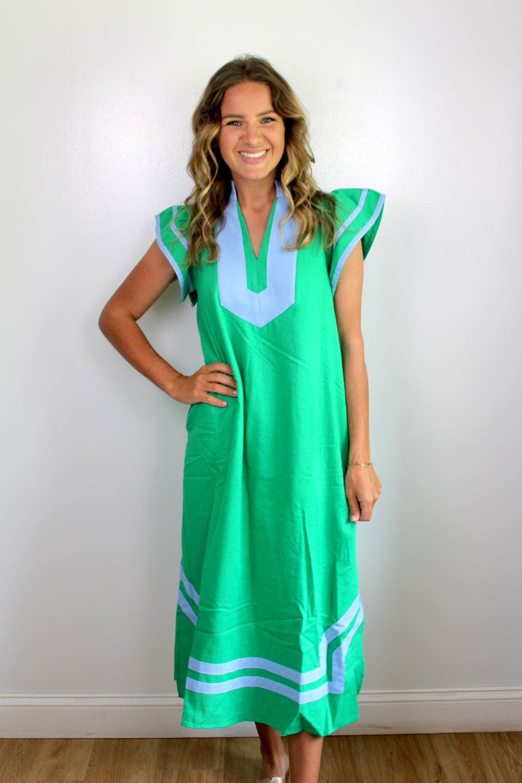 Green blue midi dress