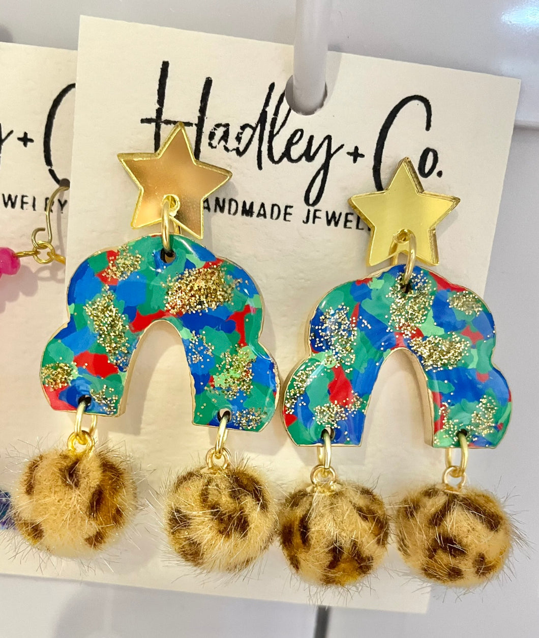 Multi star leopard pom Hadley + co earrings