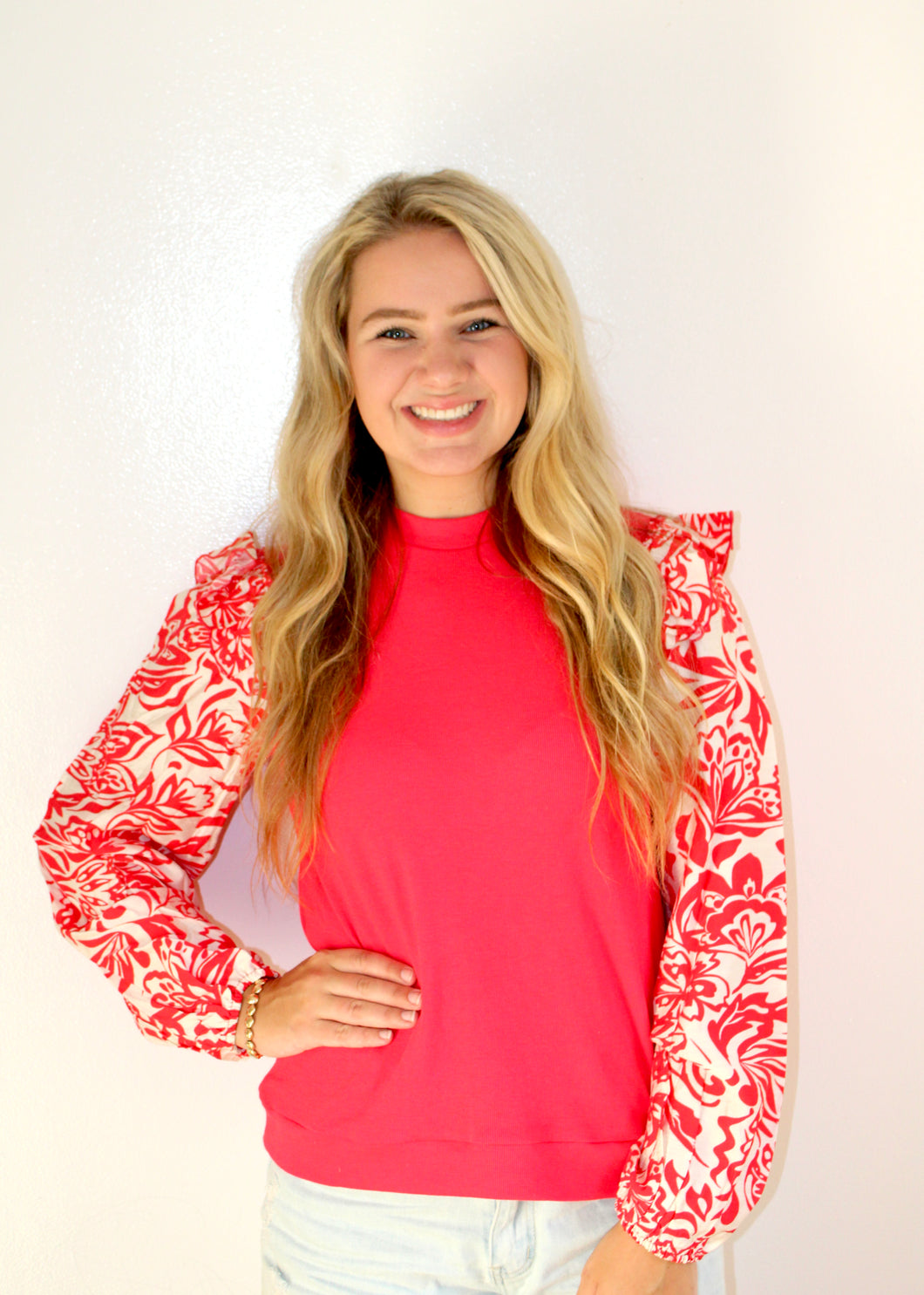 Red paisley long sleeve top