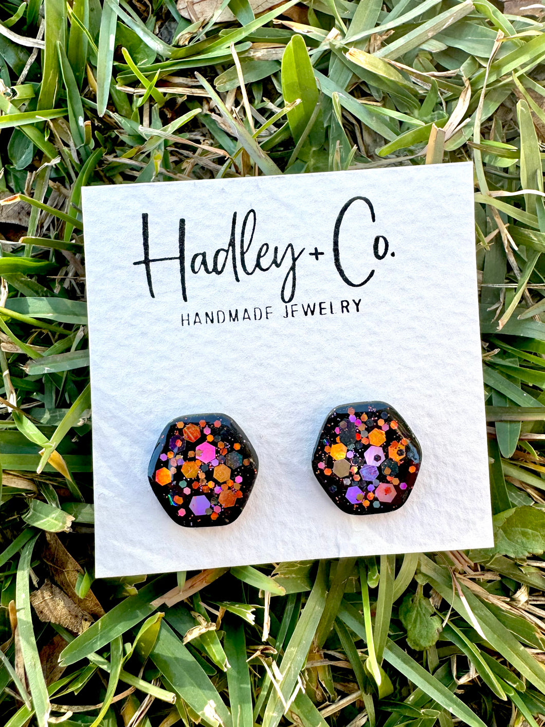Black confetti Hadley + co stud earrings