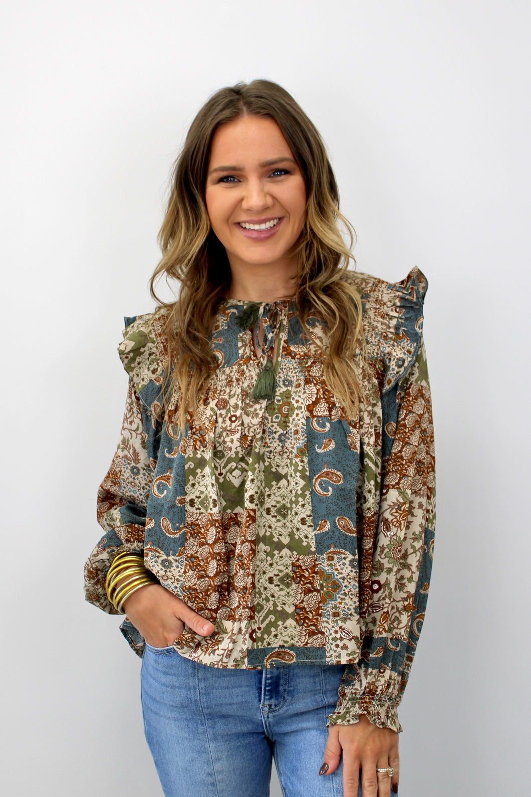 Teal paisley top