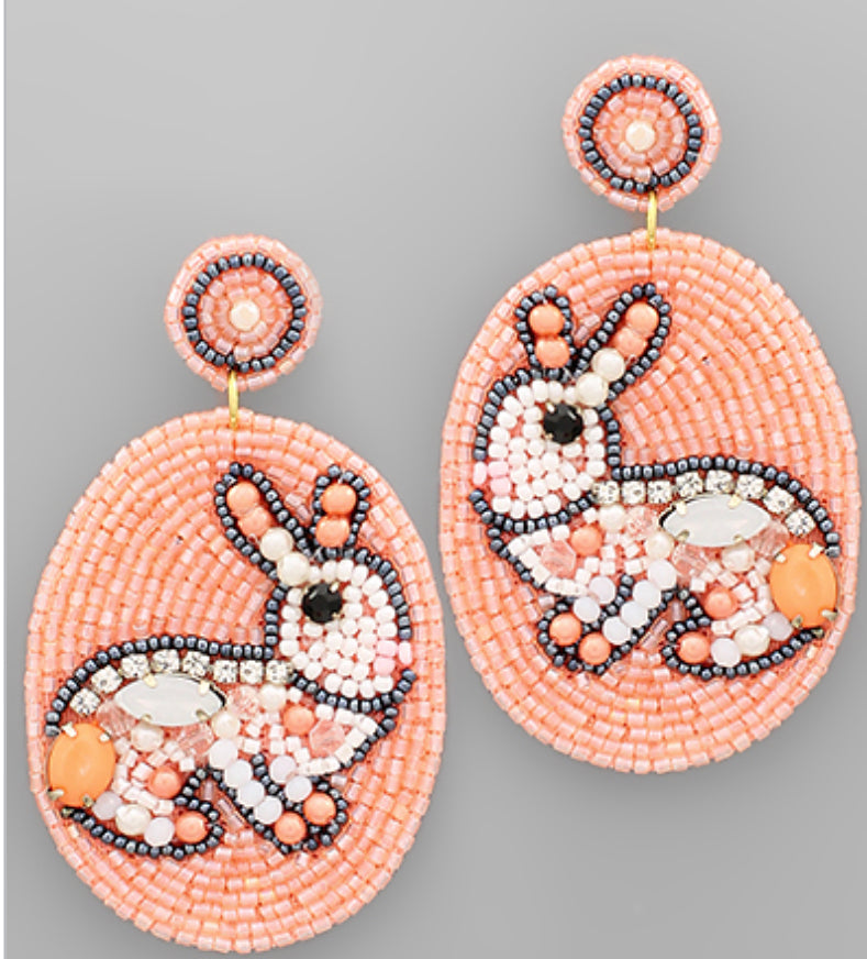 Peach oval bunny earrings