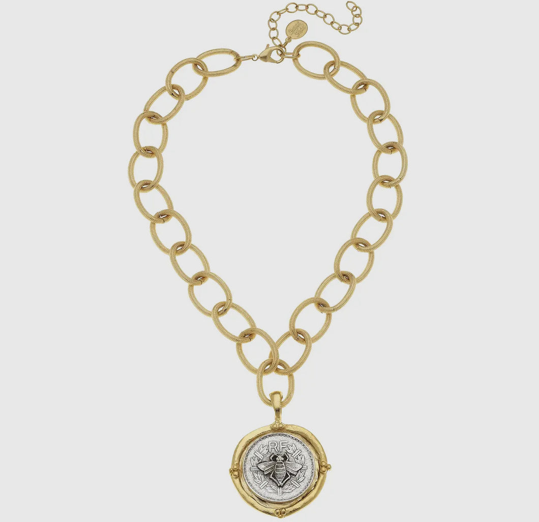 Handcast gold and silver bee necklace- Susan Shaw
