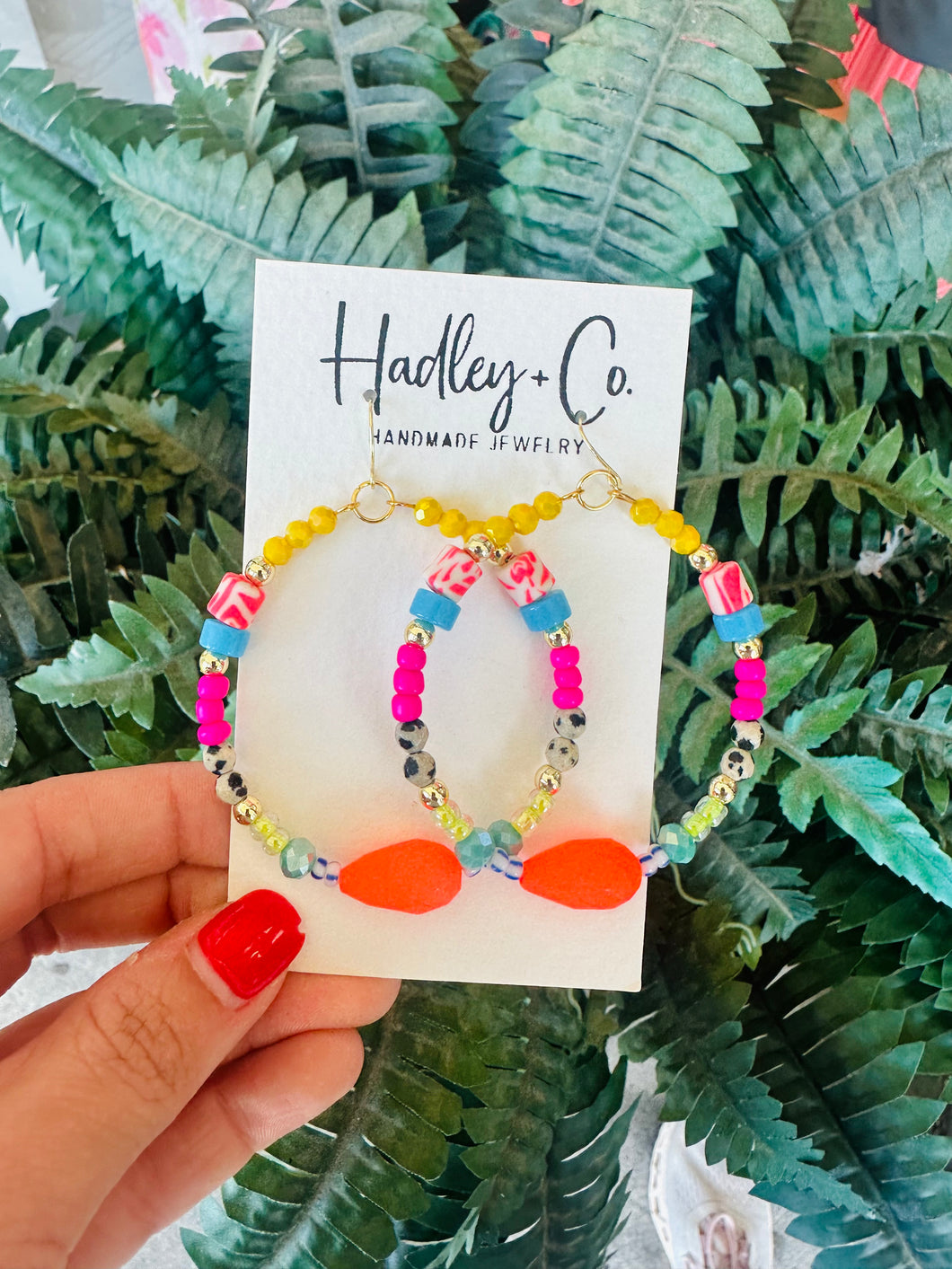 Neon Orange Beaded Hadley + co Hoops