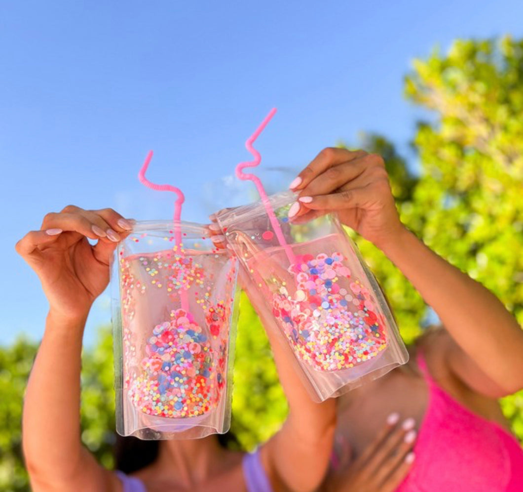 Reusable confetti hydration pouches (set of 8) packed party
